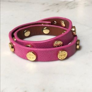 Tory Burch Pink Leather Double Wrap Bracelet